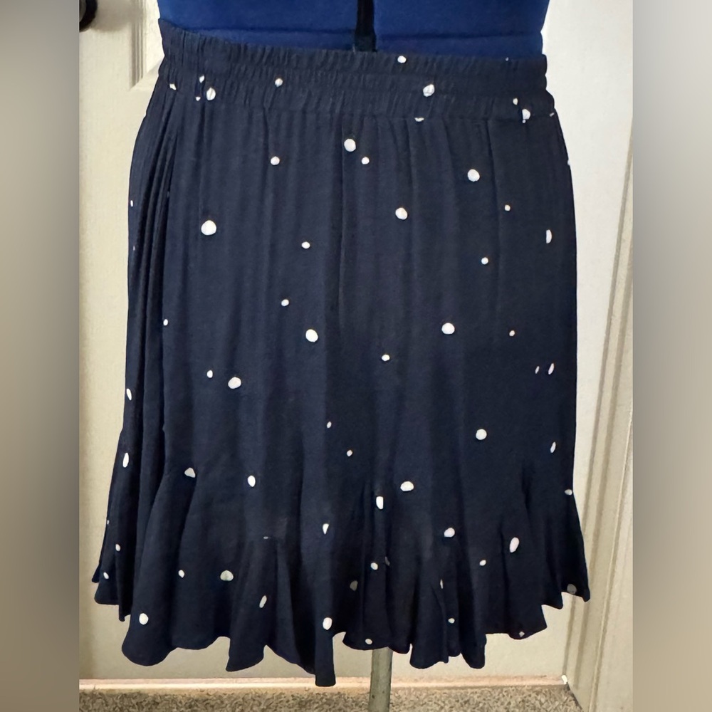 LOFT Outlet Navy and White Polka Dot Skater Skirt